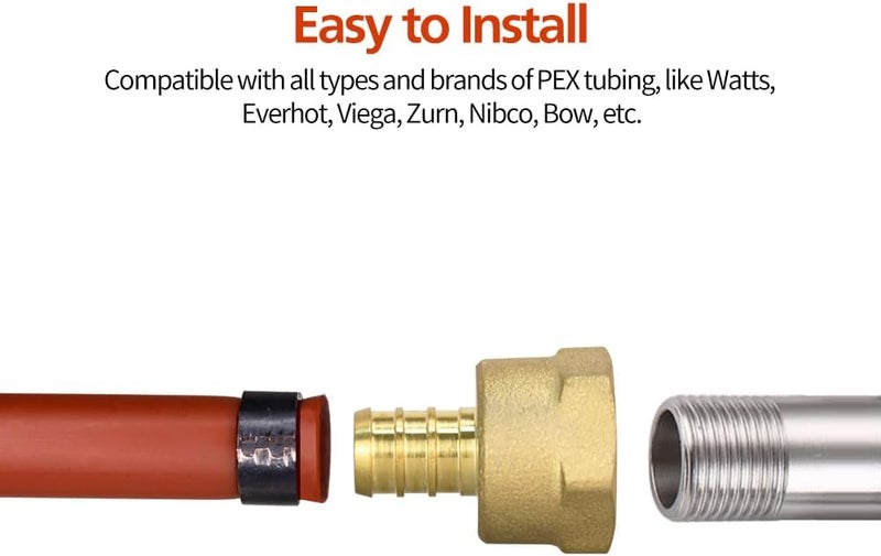 Ruby Q 10pcs PEX 1/2" x 1/2" NPT Female Fittings, 1/2"x 1/2" NPT Female Threaded Adapter Crimp Fitting, Brass, Full Port for PEX pipes in plumbing jobs - Image 5